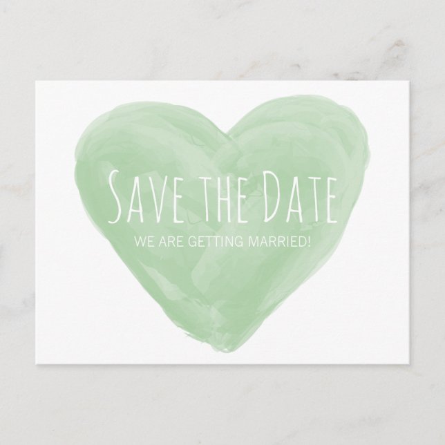 Grünes Wasserfarbenherz Save the Date Postkarte (Vorderseite)