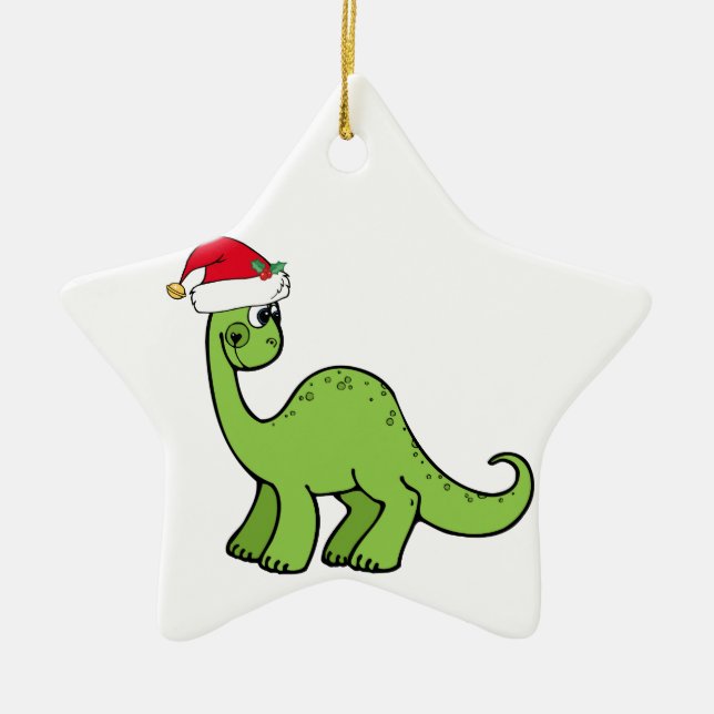 Grünes Weihnachten scherzt Dinosaurier Sankt Keramik Ornament (Vorne)