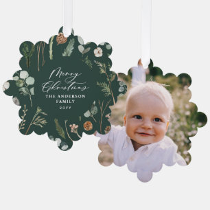 grünes weihnachtliches botanisches Foto Ornament Karte