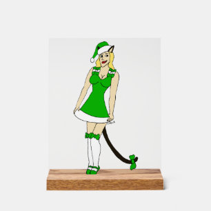 Grünes Weihnachts Catgirl Acrylschild