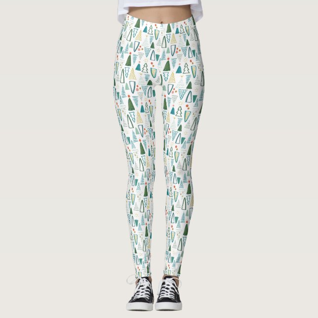 Grünes Weihnachtsbaummuster Leggings (Vorderseite)