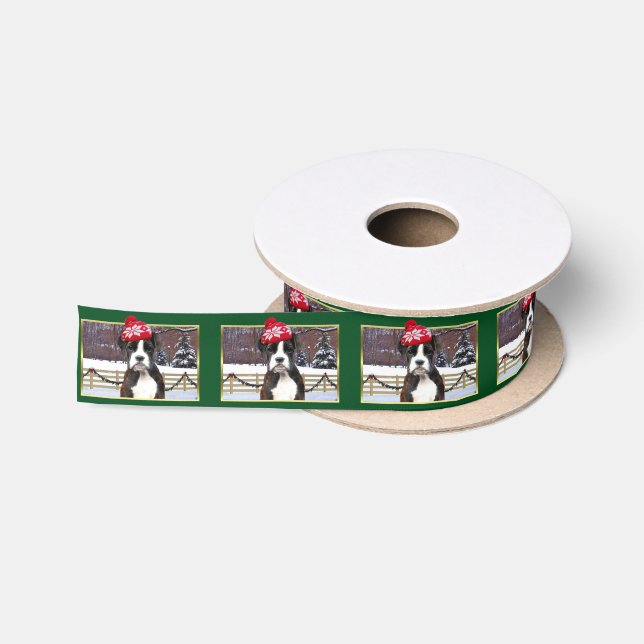 Grünes Weihnachtsboxerhundsatin-Band Satinband (Spule)