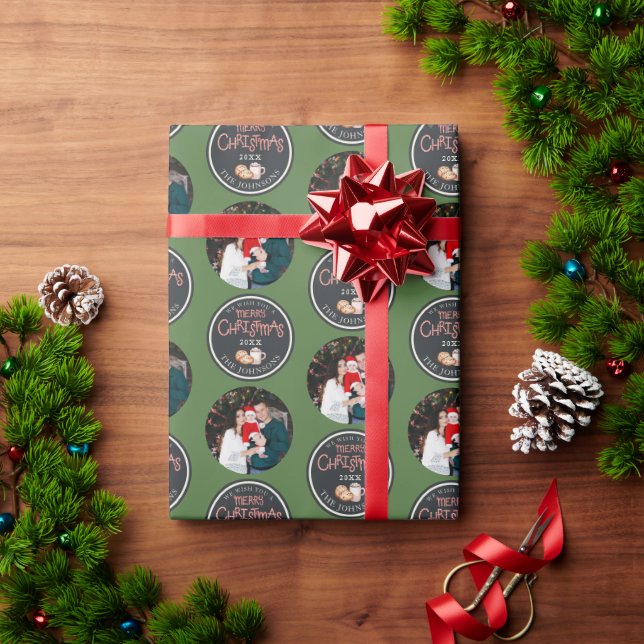 Grünes Weihnachtsbuch zum Foto Geschenkpapier (Feiertagsgeschenk)