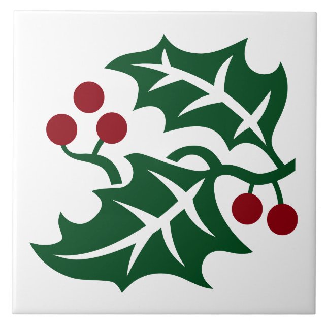 Grünes Weihnachtsdesign und Red Berries Fliese (Vorderseite)