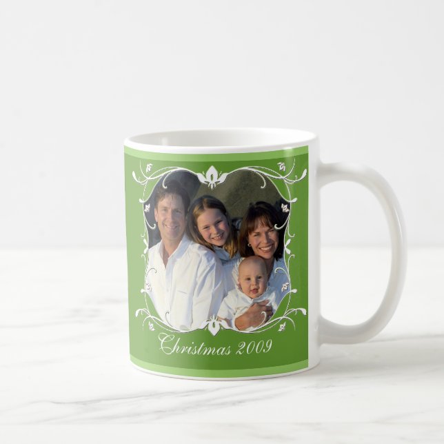 Grünes Weihnachtsferien-Foto Kaffeetasse (Rechts)