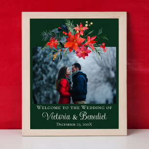 Grünes Weihnachtsfest Foto Poinsettia Floral Poster
