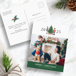Grünes Weihnachtsfoto-Urlaubspostkarte Feiertagspostkarte