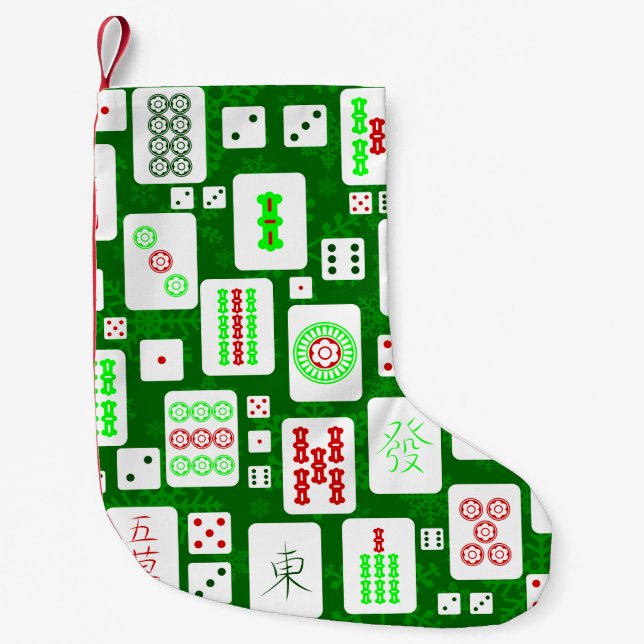 Grünes Weihnachtsmahjong chinesisches Fliesenspiel Kleiner Weihnachtsstrumpf (Vorderseite)