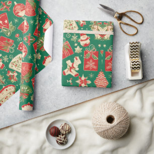 Grünes Weihnachtspapier mit Geschenkmuster F Geschenkpapier