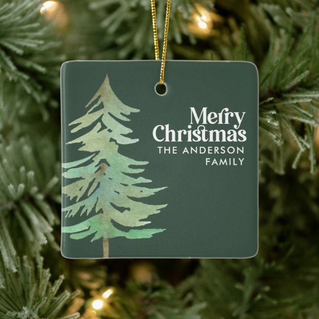 Grünes Weihnachtswasserwald Foto Keramikornament (Baum)