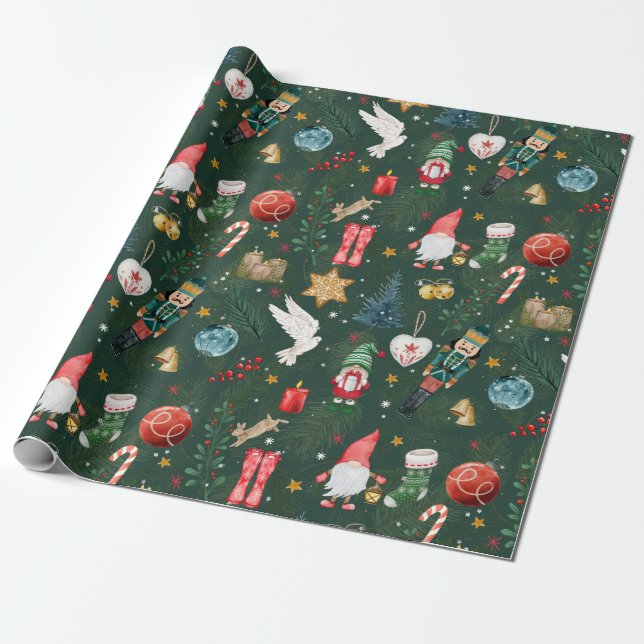 Grünes Weihnachtswrackpapier Geschenkpapier (Ungerollt)