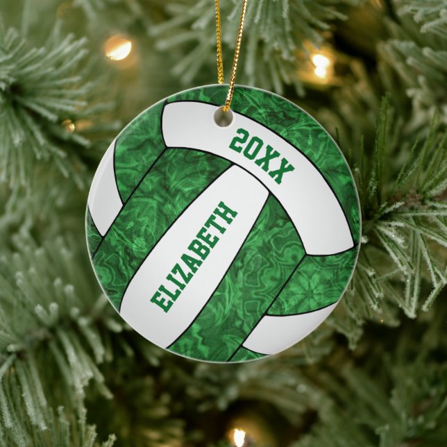 grünes Weiß-Volleyballfest Keramik Ornament (Baum)