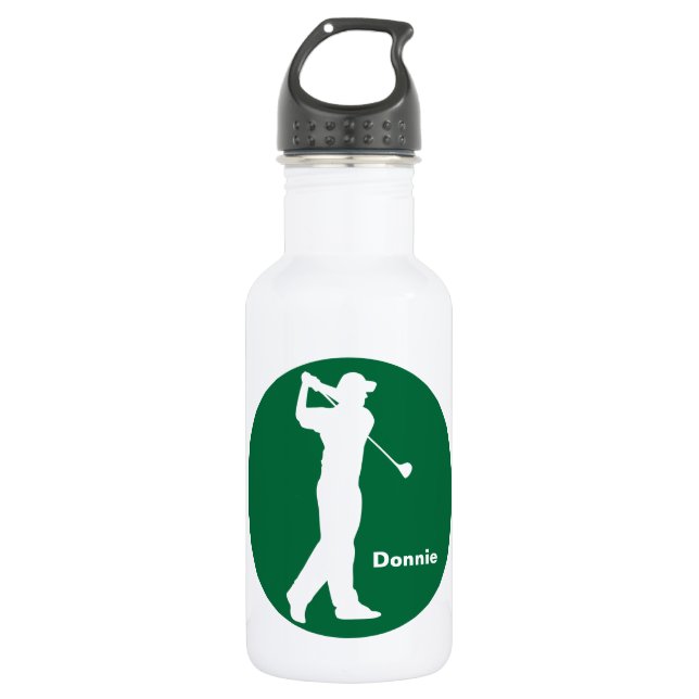 Grünes weißes Golfspieler-Golf personalisiert Trinkflasche (Vorderseite)