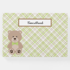 GRÜNES WEISSES KARIERTES PATTER MIT TEDDY-BAR GÄSTEBUCH