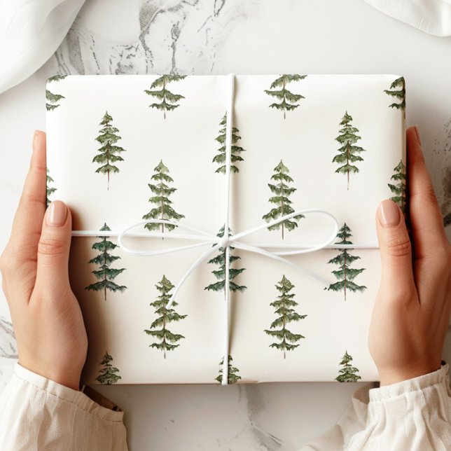 Grünes Weißes Pine Tree Urlaubspapier Geschenkpapier (Von Creator hochgeladen)