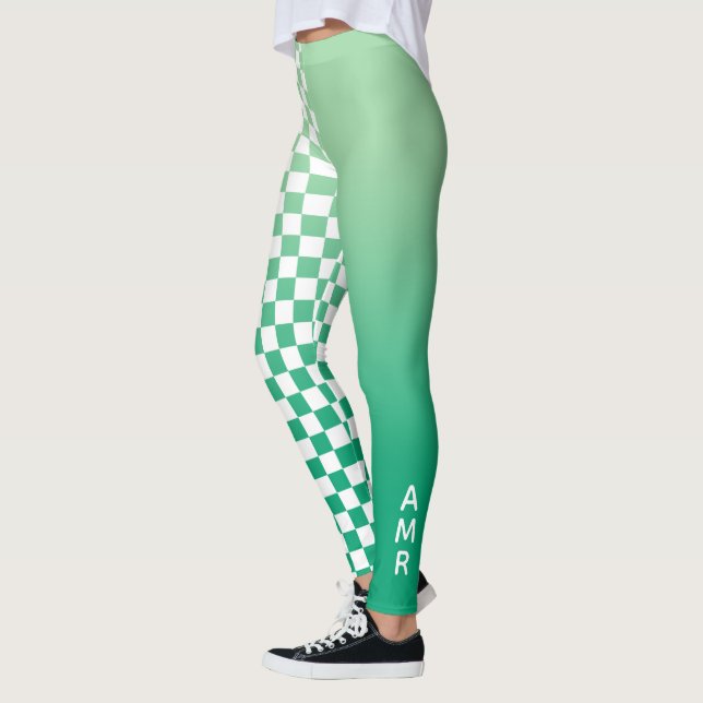 Grünes, weißes Prüfmuster für Monogramm Leggings (Links)