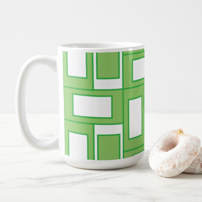 Grünes weißes Rechteck Geometrisches Muster Kaffeetasse (Mit Donut)