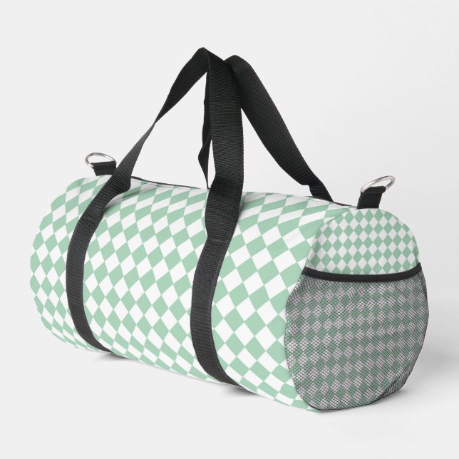 Grünes weißes Schachbrett Diamantmuster Duffle Bag (Rechte Ecke)