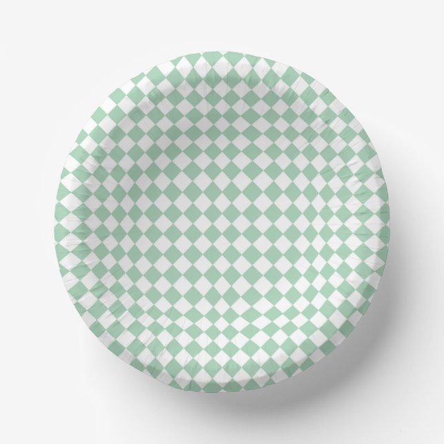 Grünes weißes Schachbrett Diamantmuster Pappteller (Vorderseite)