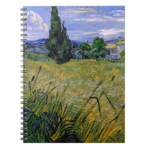 Grünes Weizenfeld mit Cypress von Van Gogh. Notizblock