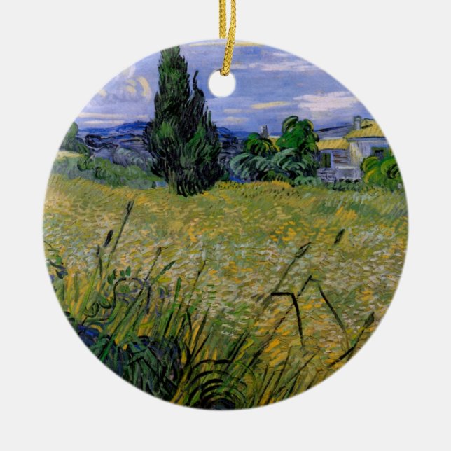 Grünes Weizenfeld mit Cypress von Vincent van Gogh Keramik Ornament (Vorne)