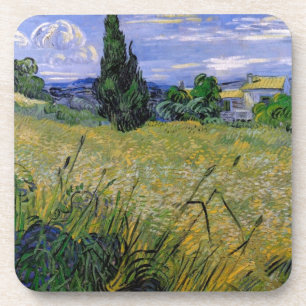 Grünes Weizenfeld mit Zypresse von Van Gogh. Untersetzer