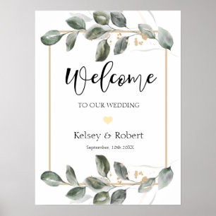 Grünes Willkommens-Hochzeitsschild Poster