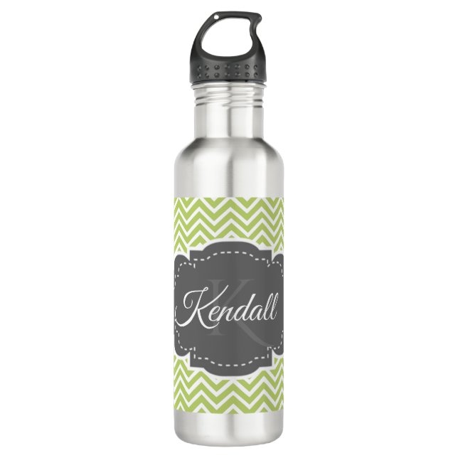 Grünes Zickzack Personalisiertes Wasser Edelstahlflasche (Vorderseite)