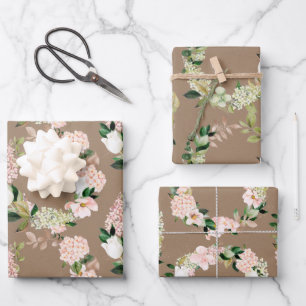 Grünflächen aus Kraftpapier Wasserfarbenblüten Geschenkpapier Set