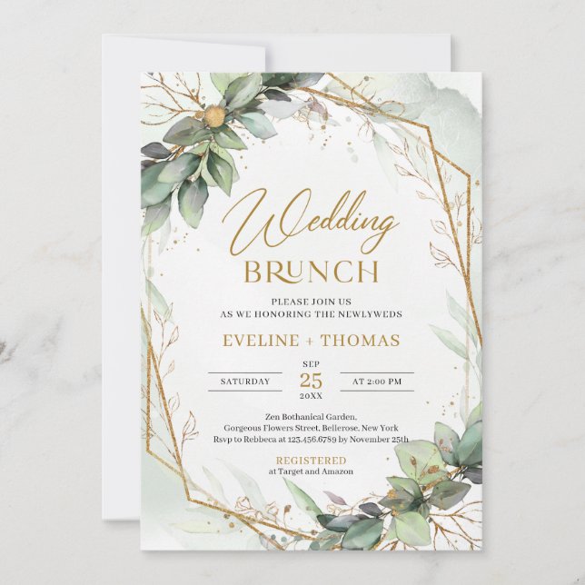 Grünflächen von Boho Eukalyptus zweigen Hochzeitsb Einladung (Vorderseite)