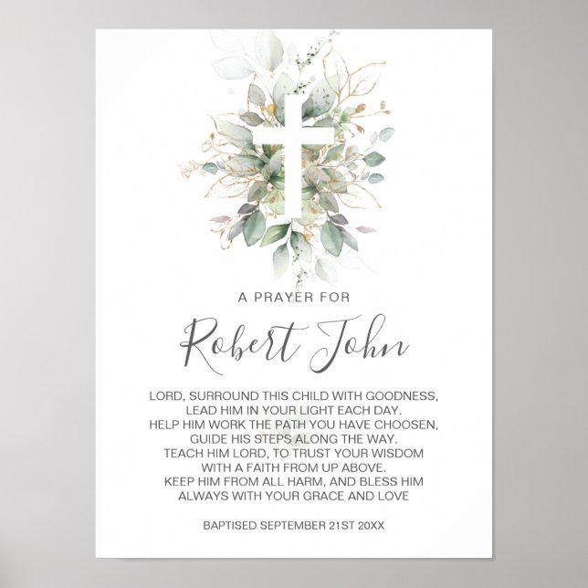 Grünfoliage Gender Neutral Baptismus Gebet Poster (Vorne)