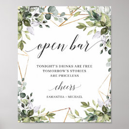 Grünfolien Blätter Goldrahmen offene Bar Poster