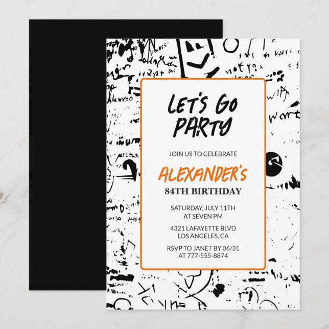 Grunge 84e anniversaire invitations Hommes Graffit (Devant / Derrière)