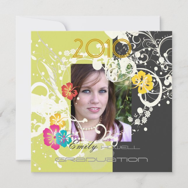 Grunge Abschluss 2010/Herzrahmen/Schmetterlinge Einladung (Vorderseite)