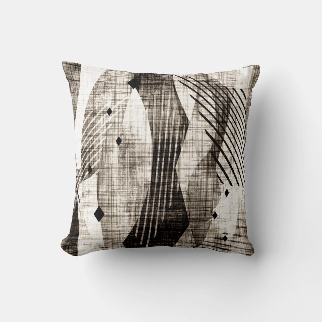 Grunge abstrakte, geometrisch gestreifte Beige Kissen (Vorderseite)