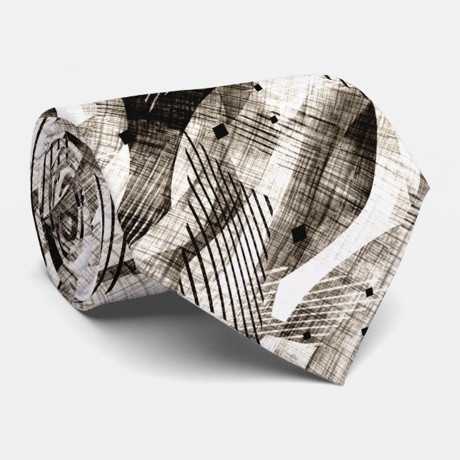 Grunge abstrakte, geometrisch gestreifte Beige Krawatte (Gerollt)