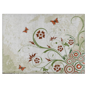 Grunge Abstrakte Schmetterlinge und Blume Schneidebrett