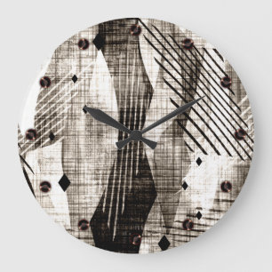 Grunge abstraktes geometrisch gestreiftes Beige Große Wanduhr