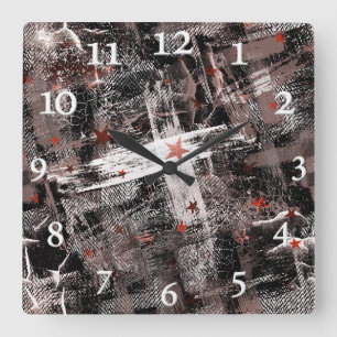 Grunge Abstraktion. Braun, schwarz und weiß. Quadratische Wanduhr