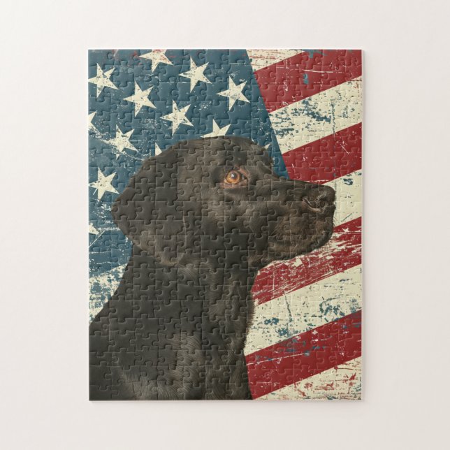 Grunge American Flag Black Labrador Retriever Dog (Vertikal)