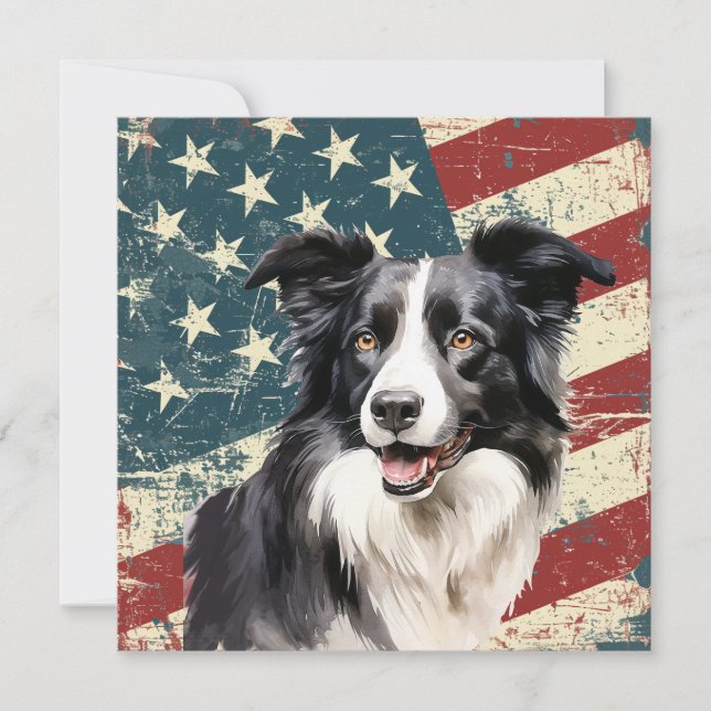 Grunge American Flag Border Collie Dog Flat Card (Vorderseite)