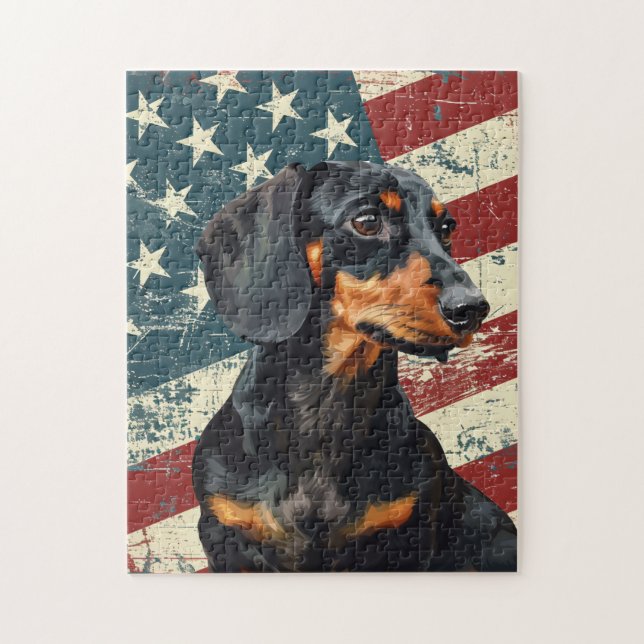 Grunge American Flag Dachshund Dog (Vertikal)