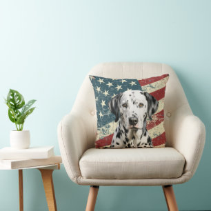 Grunge American Flag Dalmatiner Dog Kissen