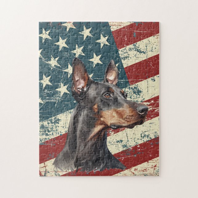 Grunge American Flag Doberman Pinscher Dog (Vertikal)