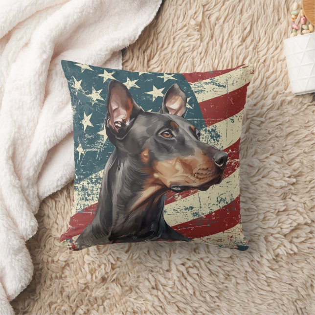 Grunge American Flag Doberman Pinscher Dog Kissen (Decke)