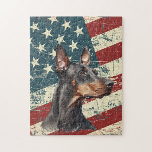 Grunge American Flag Dobermann Pinscher Hund