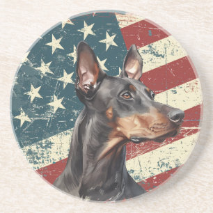 Grunge American Flag Dobermann Pinscher Hund Getränkeuntersetzer