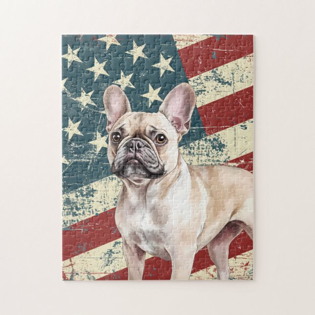 Grunge American Flag Fawn Tan French Bulldog (Vertikal)