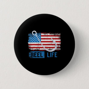 Grunge American Flag Fisherman Graphic Button