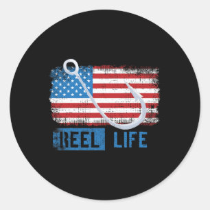 Grunge American Flag Fisherman Graphic Runder Aufkleber